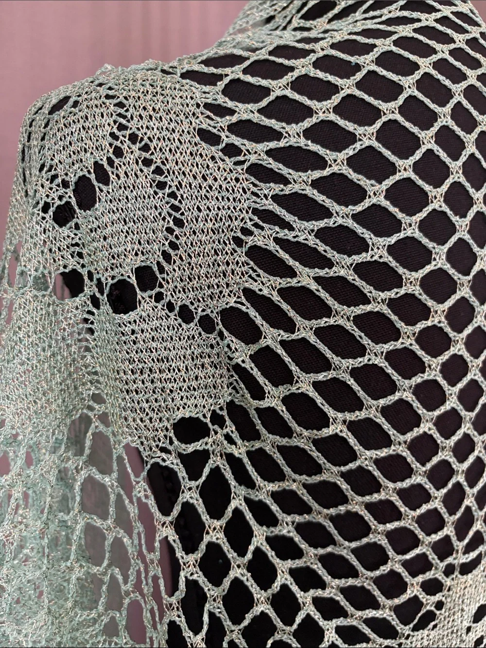 Light Mint w/Gold Threading Knit Fringe Shawl Scarf